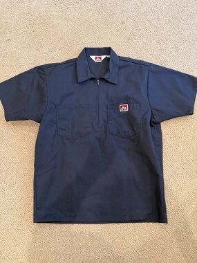 Ben Davis Men's Navy Half-Zip Work Shirt with Chest Pockets